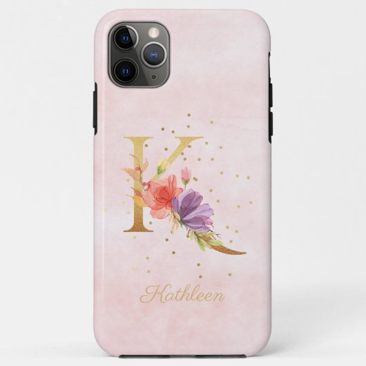 ウォーターカラー フローラル モノグラム 名前イニシャル K 文字 Case-Mate iPhoneケース (裏面)