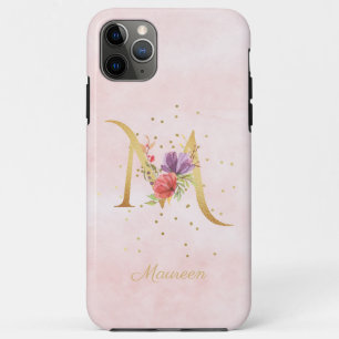 ウォーターカラー フローラル モノグラム 名前イニシャル M 文字 iPhone 11 PRO MAXケース