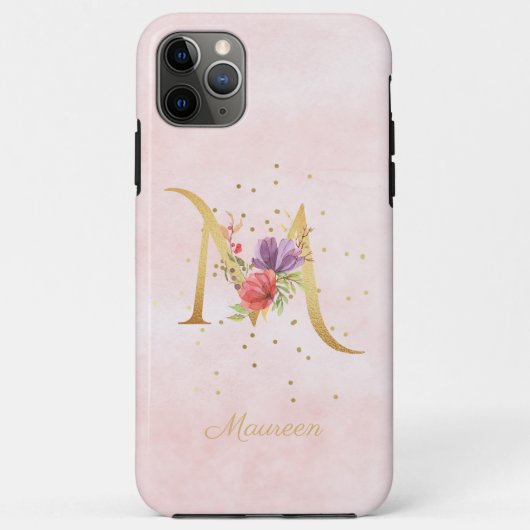 ウォーターカラー フローラル モノグラム 名前イニシャル M 文字 Case-Mate iPhoneケース (裏面)