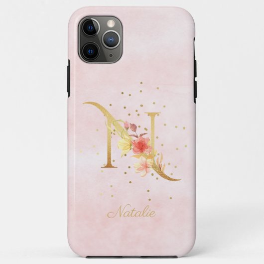 ウォーターカラー フローラル モノグラム 名前イニシャル N 文字 Case-Mate iPhoneケース (裏面)