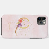 ウォーターカラー フローラル モノグラム 名前イニシャル Q 文字 Case-Mate iPhoneケース (裏面(横))