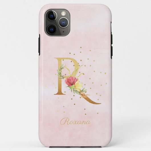 ウォーターカラー フローラル モノグラム 名前イニシャル R 文字 Case-Mate iPhoneケース (裏面)