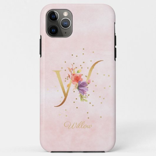 ウォーターカラー フローラル モノグラム 名前イニシャル W 文字 Case-Mate iPhoneケース (裏面)