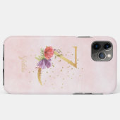 ウォーターカラー フローラル モノグラム 名前イニシャル Z 文字 Case-Mate iPhoneケース (裏面(横))