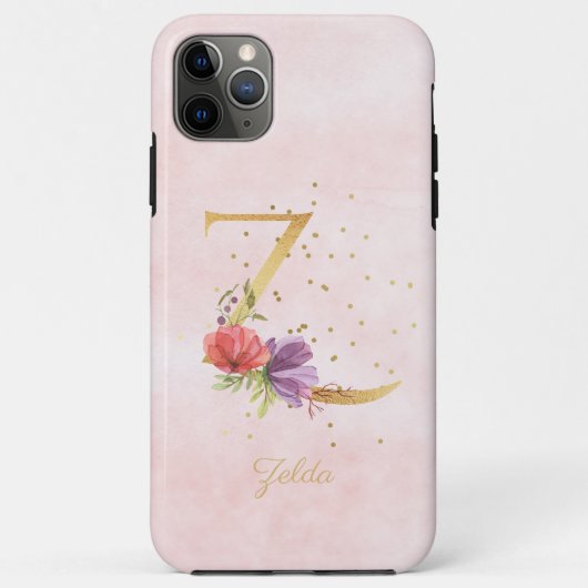 ウォーターカラー フローラル モノグラム 名前イニシャル Z 文字 Case-Mate iPhoneケース (裏面)