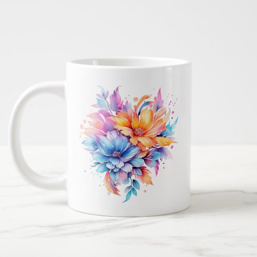 ウォーターカラー フローラル 花 デザイン-24683 ジャンボコーヒーマグカップ (左)