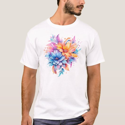 ウォーターカラー フローラル 花 デザイン-24683 Tシャツ (正面)