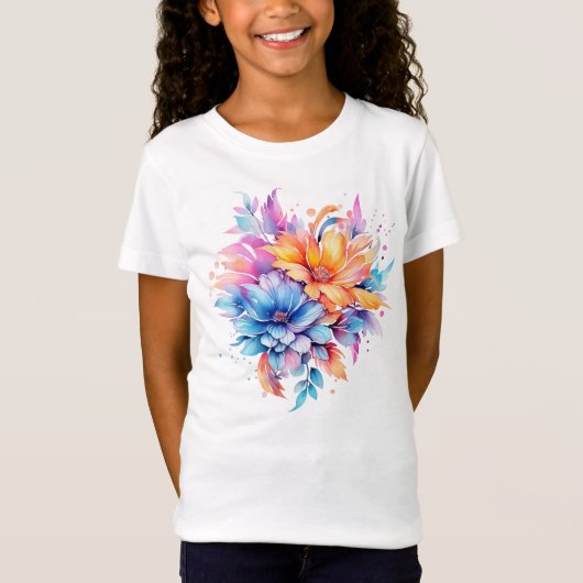 ウォーターカラー フローラル 花 デザイン-24683 Tシャツ (正面)