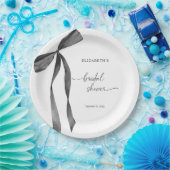 ウォーターカラー ブラック コケッテ ボウ ブライダル シャワー ペーパープレート (パーティー)