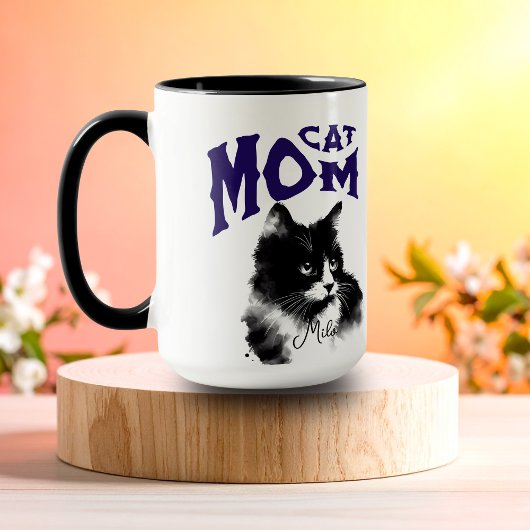ウォーターカラー ブラック CAT MOM 名入れ マグカップ