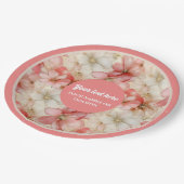 ウォーターカラー ブラッシュ ピンク＆ゴールド フラワーペーパー プレート (アングル)