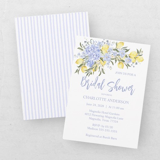 ウォーターカラー ブルー シトラス レモン ブライダルシャワー 招待状