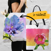 ウォーターカラー ブルー シフォン ローズとピンクの芍薬