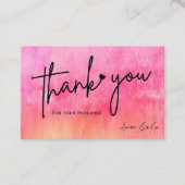 ウォーターカラー ホットピンク サンクスカード ゴールドアクセント 名刺 (正面)
