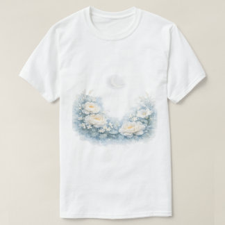 ウォーターカラー ホワイト ピオニー 三日月 セレスチャル Tシャツ