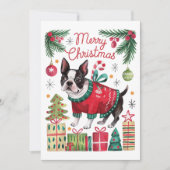 ウォーターカラー ボストンテリア クリスマスカード (正面)