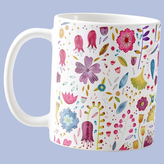 ウォーターカラー+ボタニカル+野の花+生垣の花の絵 コーヒーマグカップ