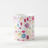 ウォーターカラー+ボタニカル+野の花+生垣の花の絵 コーヒーマグカップ (中央)