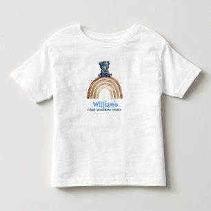 ウォーターカラー ボヘミアン ブルー ベア ボーイ 誕生日 ベージュ トドラーTシャツ