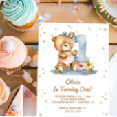 ウォーターカラー・ボホーテディベア 1歳の誕生日 招待状