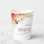 ウォーターカラー ボホ フラワー | テラコッタ ブライダル シャワー 紙コップ (裏面)