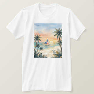 ウォーターカラー ボラカイ島 夕焼け ビーチ フィリピン Tシャツ