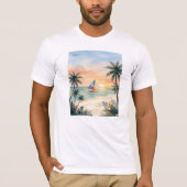 ウォーターカラー ボラカイ島 夕焼け ビーチ フィリピン Tシャツ (正面)