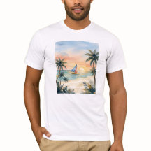 ウォーターカラー ボラカイ島 夕焼け ビーチ フィリピン Tシャツ