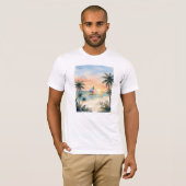 ウォーターカラー ボラカイ島 夕焼け ビーチ フィリピン Tシャツ (正面フル)