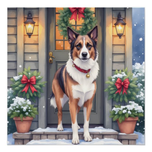ウォーターカラー・ボースロン 牧場のポーチ クリスマス ポスター (正面)
