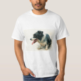 ウォーターカラー ボーダーコリー 犬 アート Tシャツ