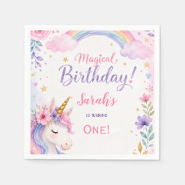 ウォーターカラー マジカルユニコーン 誕生日 スタンダードカクテルナプキン