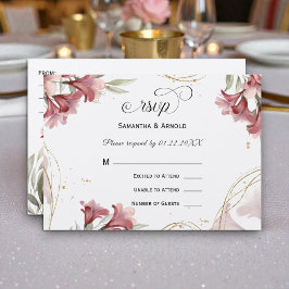 ウォーターカラー・マゼンタフラワーの結婚式RSVP 招待状