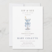 ウォーターカラー マティーニ パウダーブルー リボン ボーイ Sip & See 招待状 (正面)
