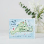 ウォーターカラー マーサズ・ヴィニヤード マップ セーブ・ザ・デート 案内ポストカード (スタンド正面)