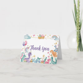 ウォーターカラー マーメイド ユニコーン 虹 誕生日 グリーティングカード 折りたたみ サンキューカード