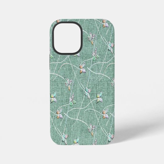 ウォーターカラー ミントグリーンの蝶々  iPhoneケース (裏面)