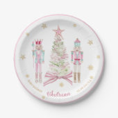 ウォーターカラー メリークリスマス ナッツクラッカー バレエ ピンク ペーパープレート (正面)