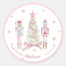 ウォーターカラー メリークリスマス ナッツクラッカー バレエ ピンク ラウンドシール