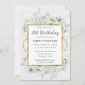ウォーターカラー ユーカリとグリーン 誕生日 招待状 (正面)