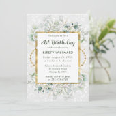 ウォーターカラー ユーカリとグリーン 誕生日 招待状 (スタンド正面)