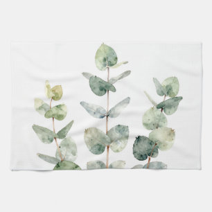 ウォーターカラー ユーカリの葉 植物画 キッチンタオル