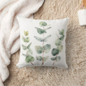 ウォーターカラー ユーカリの葉 植物画 クッション (ブランケット)