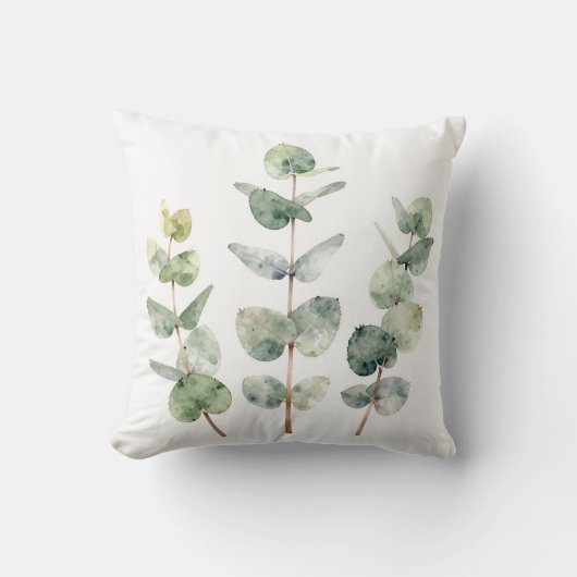 ウォーターカラー ユーカリの葉 植物画 クッション (正面)