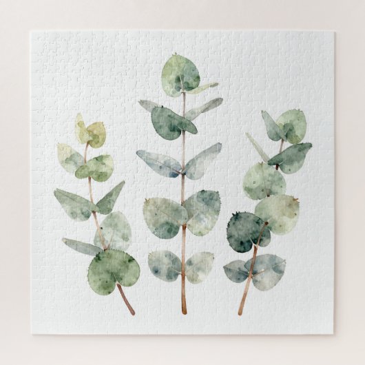 ウォーターカラー ユーカリの葉 植物画 ジグソーパズル (縦)