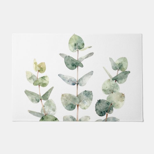 ウォーターカラー ユーカリの葉 植物画 ドアマット (正面)