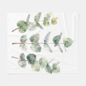 ウォーターカラー ユーカリの葉 植物画 フリースブランケット (正面(横))