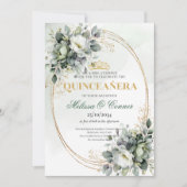 ウォーターカラー ユーカリプタスのQuinceañeraボタニカルインビテーション 招待状 (正面)