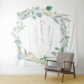 ウォーターカラー ユーカリ ウェディング シャワーの花輪 タペストリー (インサイチュ(横))