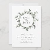 ウォーターカラー ユーカリ ウェディング 写真付き Save The Date セーブザデート (正面)